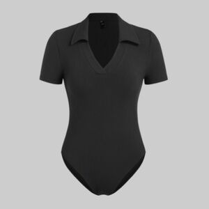 Black V-neck Collared Bodysuit